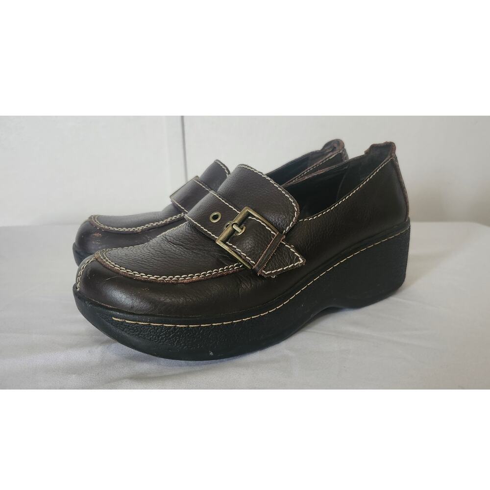 Vintage Y2K MIA Brown Leather Chunky Wedge Loafers Moc Square Toe Size 6.5